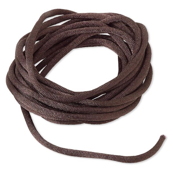 Cord, Satinique™, satin, dark brown, 4mm large. Sold per pkg of 10 feet. image number 0