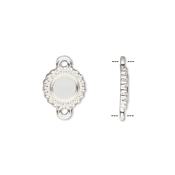 Link, silver-finished brass, 10.5mm single-sided beaded round with 6mm round setting. Sold per pkg of 10. image number 0