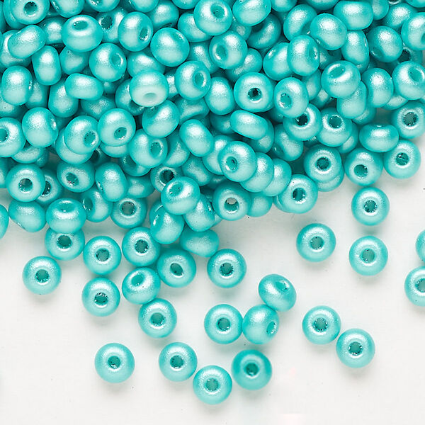 Seed bead, Preciosa Ornela Czech glass, pkg/50g, #6 rocaille, opaque PermaLux dyed sea green chalkwhite, (22016). image number 0