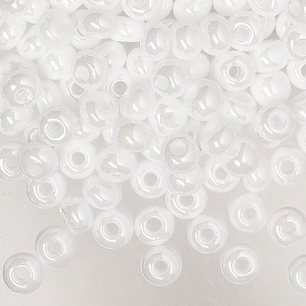 Seed bead, Preciosa Ornela, glass, opaque luster chalkwhite, #2 rocaille. Sold per 500-gram pkg. image number 0