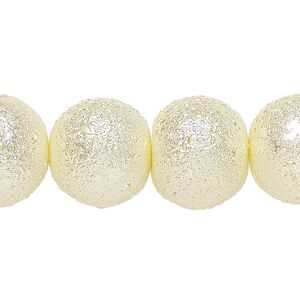 Bead, glass, opaque ivory, 16mm textured round. Sold per 15-1/2" to 16" strand.
