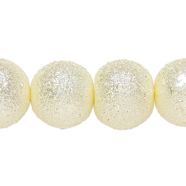 Bead, glass, opaque ivory, 16mm textured round. Sold per 15-1/2" to 16" strand. image number 0