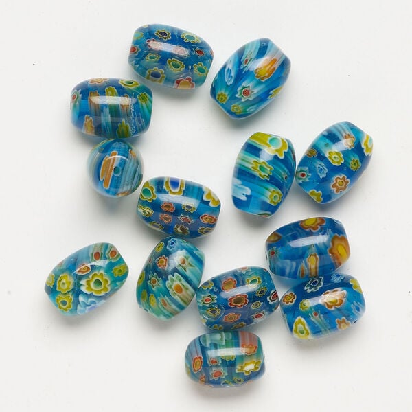 Millefiori glass 1pkg2oz, barrel bead translucent multicolored 17x12mm-18x13mm image number 1