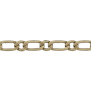 Chain 1pkg1 brass-plated long & short, 5mm flat oval, antique brass 50 foot unfinished
