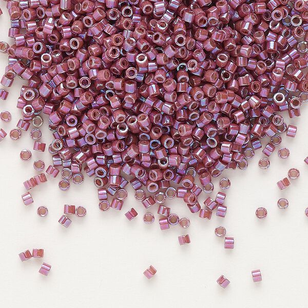 Seed bead, Delica®, glass, pkg/7.5g, #11 round, opaque metallic gold iris raspberry (DB-1015). image number 0