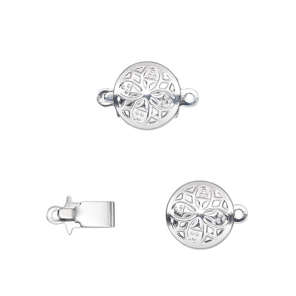 Clasp, tab, silver-plated brass, 10mm round. Sold per pkg of 10. image number 0
