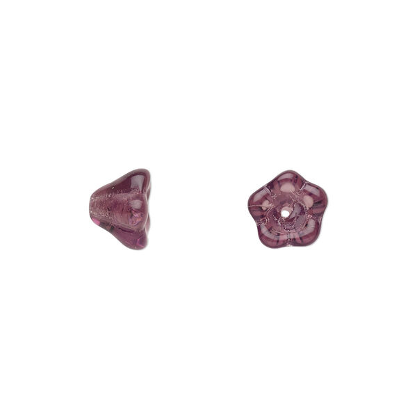 Bead, Czech pressed glass, amethyst purple, 8.5x6.5mm flower. Sold per 15-1/2" to 16" strand, approximately 80 beads. image number 0