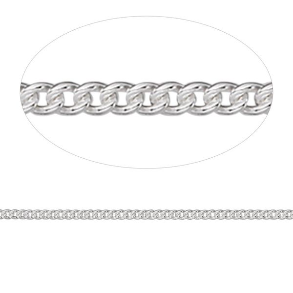 Chain, Argentium® silver, 1.5mm curb. Sold per pkg of 5 feet. image number 0