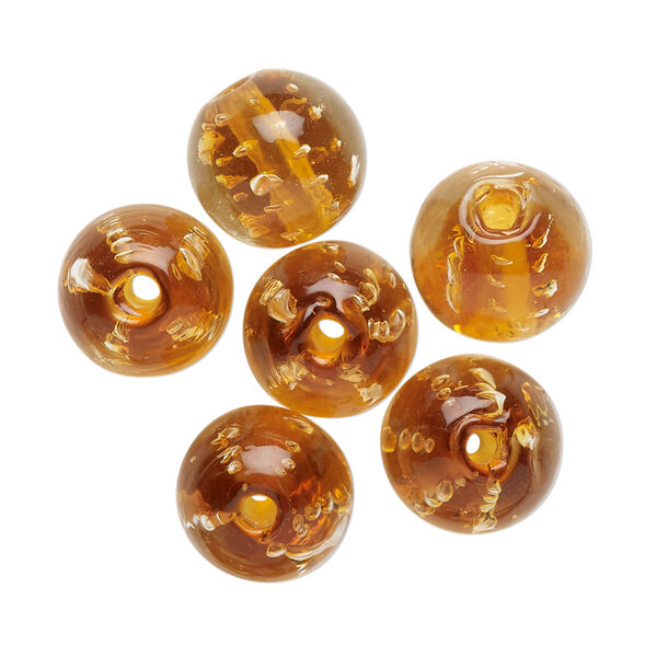 Bead, lampworked glass, translucent gold, 12mm round. Sold per pkg of 6. image number 0