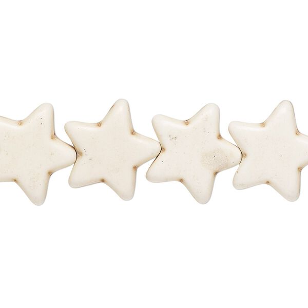 Bead, "howlite" (resin) (imitation), white, 15x14mm star. Sold per 15-inch strand. image number 0