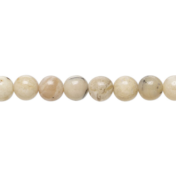 Bead, dendritic opal (natural), 6mm hand-cut round, B grade, Mohs hardness 5-1/2 to 6. Sold per 15-1/2" to 16" strand. image number 0