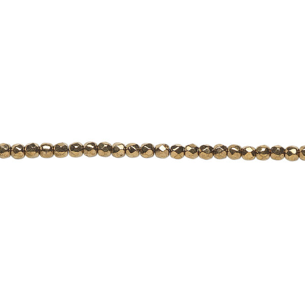Bead, Czech fire-polished glass, opaque light bronze, 2mm faceted round. Sold per 8-inch strand, approximately 95-100 beads. image number 0