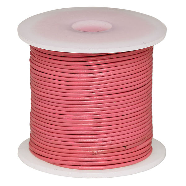 Cord, leather (dyed), pink, 1-1.2mm round. Sold per 25-yard spool. image number 0
