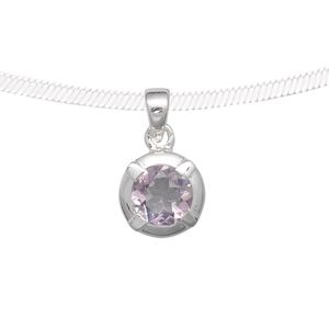 Pendant, sterling silver and amethyst (natural), 9mm round, 21x12mm. Sold individually.