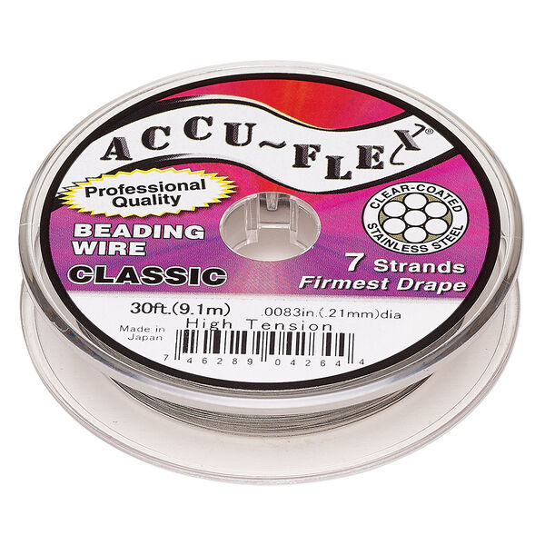 Beading wire, Accu-Flex®, nylon and stainless steel, clear, 7 strand, 0.0083-inch diameter, high tension. Sold per 30-foot spool. image number 0