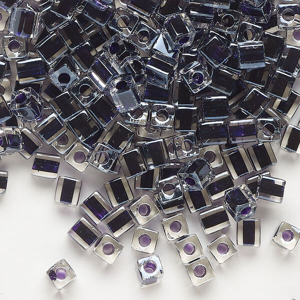 Seed bead, Miyuki, glass, pkg/250g, 3.5-3.7mm square, transparent dark purple inside dyed color clear (SB-223). image number 0