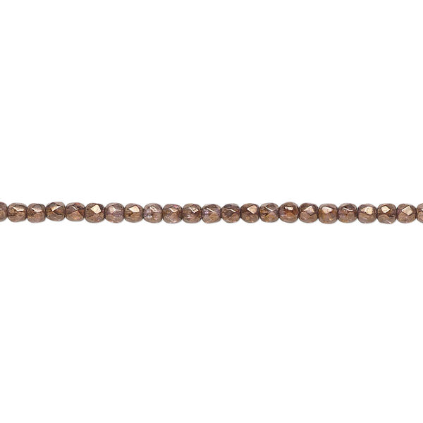 Bead, Czech fire-polished glass, translucent copper luster, 2mm faceted round. Sold per 8-inch strand, approximately 95-100 beads. image number 0