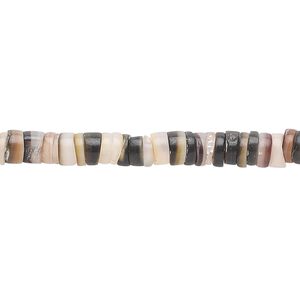 Bead, black lip shell (natural), 4-5mm hand-cut heishi, Mohs hardness 3-1/2. Sold per 24-inch strand.