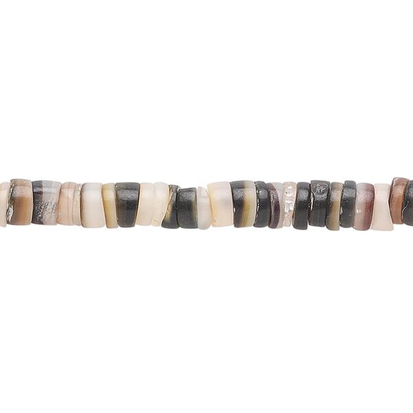 Bead, black lip shell (natural), 4-5mm hand-cut heishi, Mohs hardness 3-1/2. Sold per 24-inch strand. image number 0