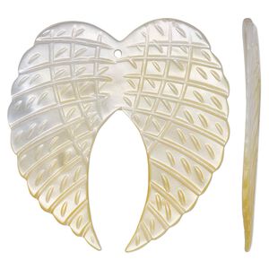 Focal, golden lip shell (natural), 40x39mm-42x41mm single-sided hand-cut carved wings, Mohs hardness 3-1/2. Sold individually.