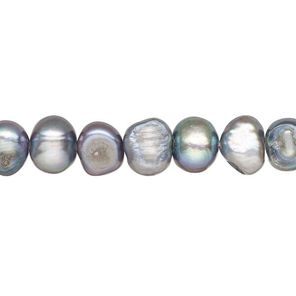 Pearl, cultured freshwater (dyed), silver peacock, 7-9mm flat-sided potato, D grade, Mohs hardness 2-1/2 to 4. Sold per 15-inch strand. image number 0
