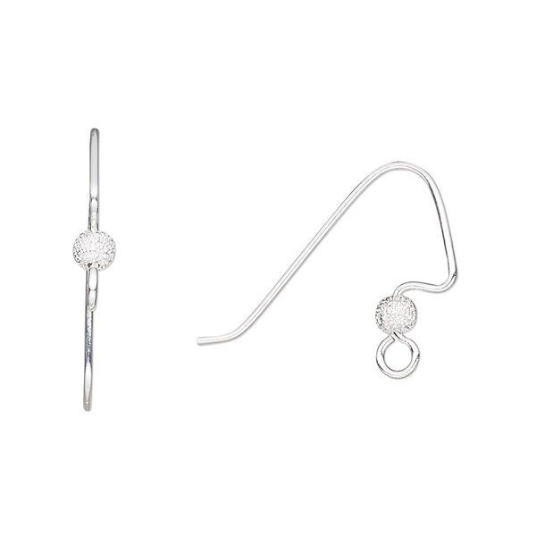 Ear wire fishhook 1pkg10 silver-plated, 18mm angular / 3.5mm stardust ball / perfect balance / open loop, 22 gauge brass 5 pair image number 0