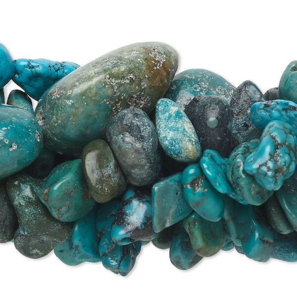 Bead mix, turquoise (dyed / waxed), blue, medium to gigantic chip and mini to large nugget, Mohs hardness 5 to 6. Sold per (5) 15-1/2" to 16" strands. image number 0