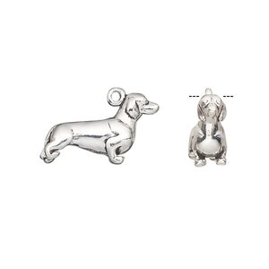Charm, antiqued sterling silver, 20x14mm 3D Dachshund. Sold individually.