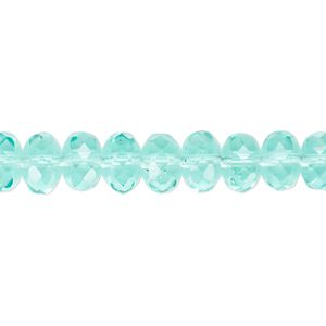 Bead, Czech fire-polished glass, transparent light aqua, 9x5mm faceted rondelle. Sold per 15-1/2" to 16" strand.