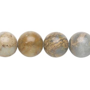 Aqua terra "jasper" 1pkg1, round bead natural 15.5-16 inch 12mm