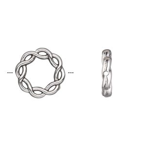 Bead frame, antique silver-plated "pewter" (zinc-based alloy), 15mm double-sided braided circle. Sold per pkg of 20.