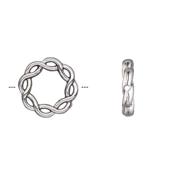 Bead frame, antique silver-plated "pewter" (zinc-based alloy), 15mm double-sided braided circle. Sold per pkg of 20. image number 0