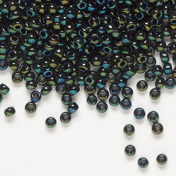 Seed bead, Miyuki, glass, pkg/50g, #8 rocaille, opaque metallic iris forest green (RR-453). image number 0