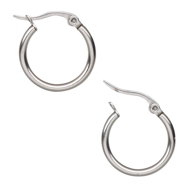 Earring, stainless steel, 19mm round hoop, 2mm wide with latch-back closure. Sold per pair. image number 0