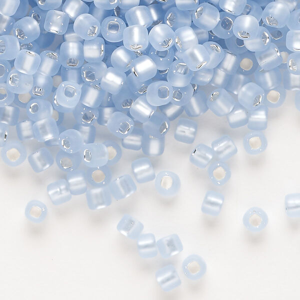 Seed bead, Dyna-Mites™, glass, silver-lined translucent matte pale blue, #6 round with square hole. Sold per 1/2 kilogram pkg. image number 0