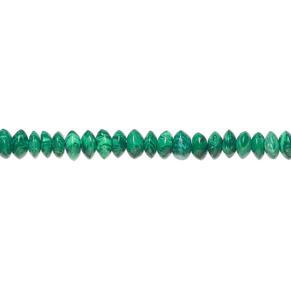 Bead, "malachite" (resin) (imitation), 4x2mm-5x3mm button. Sold per 15-1/2" to 16" strand. image number 0