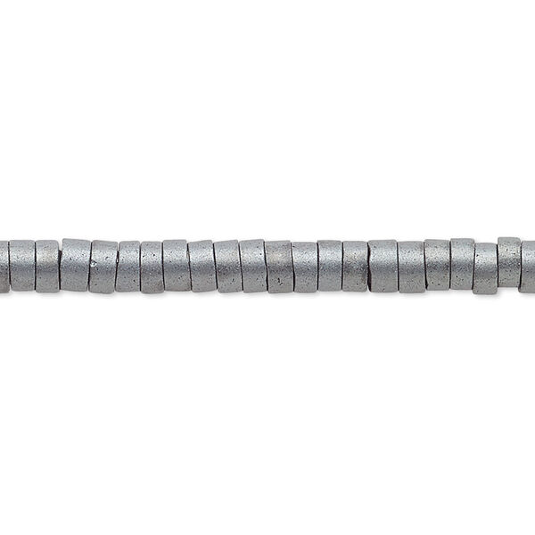 Bead, Hemalyke™ (man-made), matte black, 2x1mm heishi. Sold per 8-inch strand, approximately 200 beads. image number 0