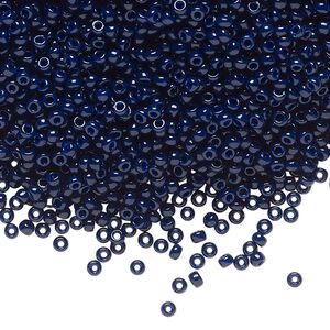 Seed bead, Miyuki, glass, pkg/250g, #11 rocaille, Duracoat® opaque outside dyed dark navy blue, (RR-4494).