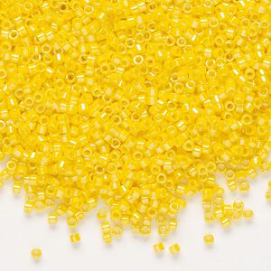 Seed bead, Delica®, glass, pkg/7.5g, #11 round, opaque rainbow canary (DB-1572).