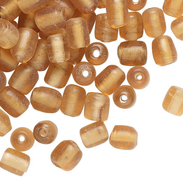 Bead, glass, translucent peach, 7x6mm barrel. Sold per 2-ounce pkg, approximately 165 beads. image number 0