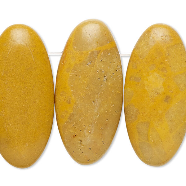 Focal, yellow marble (coated), 34x15mm-35x16mm domed oval with flat back, C grade, Mohs hardness 3. Sold per pkg of 4. image number 0