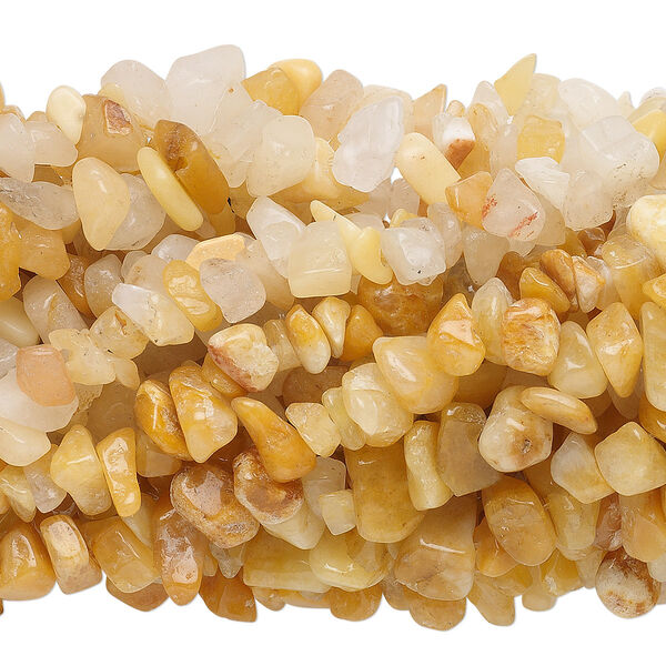Bead, golden "jade" (quartz) (natural), medium chip, Mohs hardness 7. Sold per pkg of (10) 34-inch strands. image number 0