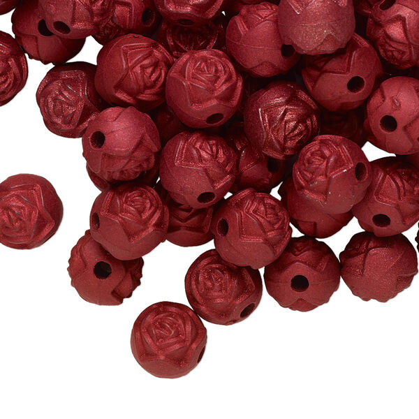 Bead, acrylic, opaque red, 8mm round rose. Sold per pkg of 100. image number 0