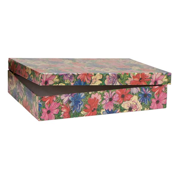 Gift box, metallic floral, 7 x 5 x 1-1/4 inch rectangle with cotton filling. Sold per pkg of 10. image number 0