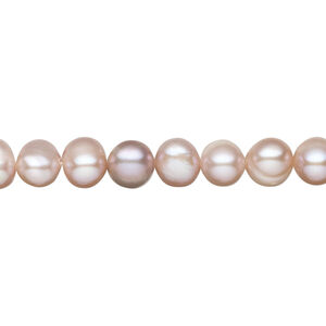 Freshwater pearl 1pkg1, semi-round, 14 inch mauve, peach and silver peacock 6-8mm cultured