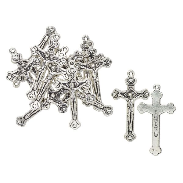 Focal, silver-finished "pewter" (zinc-based alloy), 40x23mm crucifix with "JERUSALEM." Sold per pkg of 12. image number 0