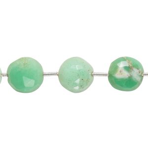 Chrysoprase 1pkg6, hand-cut faceted puffed flat round bead natural 10-12mm
