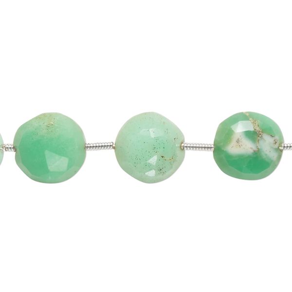 Chrysoprase 1pkg6, hand-cut faceted puffed flat round bead natural 10-12mm image number 0