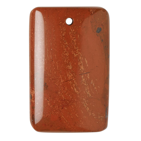 Focal, red jasper (natural), 40x25mm hand-cut top-drilled domed rectangle with flat back, B grade, Mohs hardness 6-1/2 to 7. Sold individually. image number 0