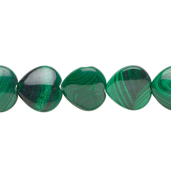 Bead, malachite (natural), 12x12mm heart, B grade, Mohs hardness 3-1/2 to 4. Sold per 8-inch strand. image number 0